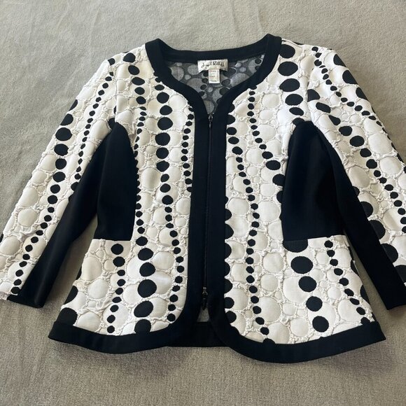 Joseph Ribkoff Fitted Textured Black & White Dotted Stretch Blazer Jacket - Picture 5 of 16